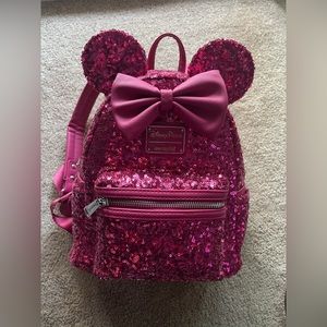Disney loungefly magenta pink sequin backpack
